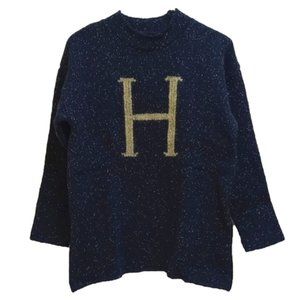 🪄 HARRY POTTER NAVY BLUE SCOTTISH WOOL SWEATER WITH TAN "H" INITIAL🔹NWOT 🔹